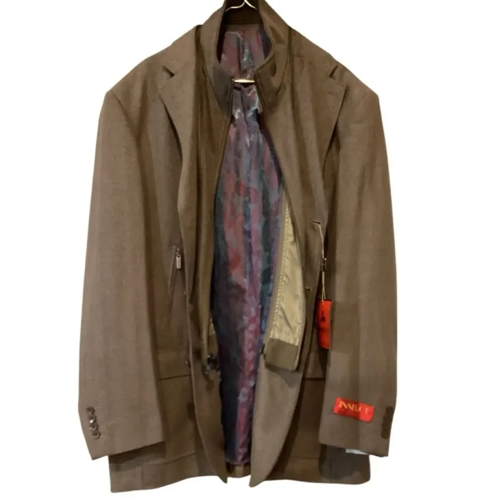 NWT Inserch Blazer Brown Soft Tweed Flannel Herringbone Paisley Lining Size 2XL